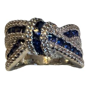 Ladies Saphire & Diamond Ring ( synthetic) sz 7 &  8